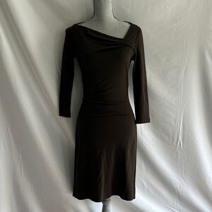 Diane Von Furstenberg Brown Midi Dress with Draped Neckline